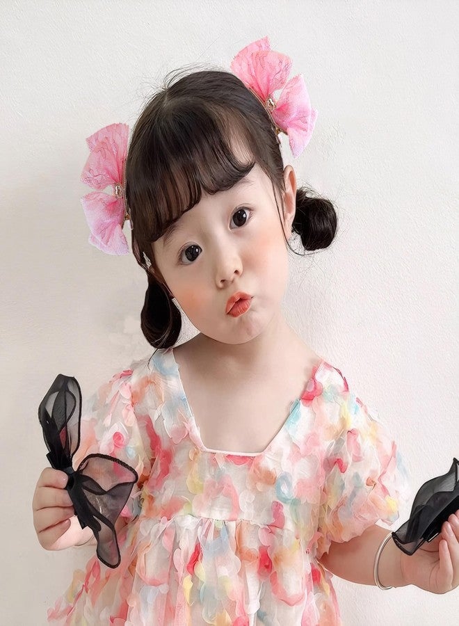 Rannyrena Elegant Lace Hair Bows for Girls Handmade Bowknot Hairpins with Heart Crystal Wedding Birthday Hair Accessories for Baby Infants Toddlers Kids (Pink) - Image 2